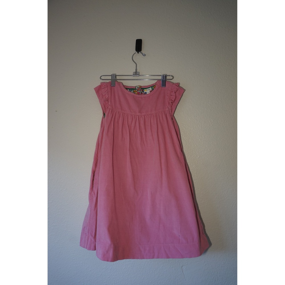 Mini Boden Corduroy Dress Floral Lining Ruffle Sleeve Cottagecore Pink 7-8Y